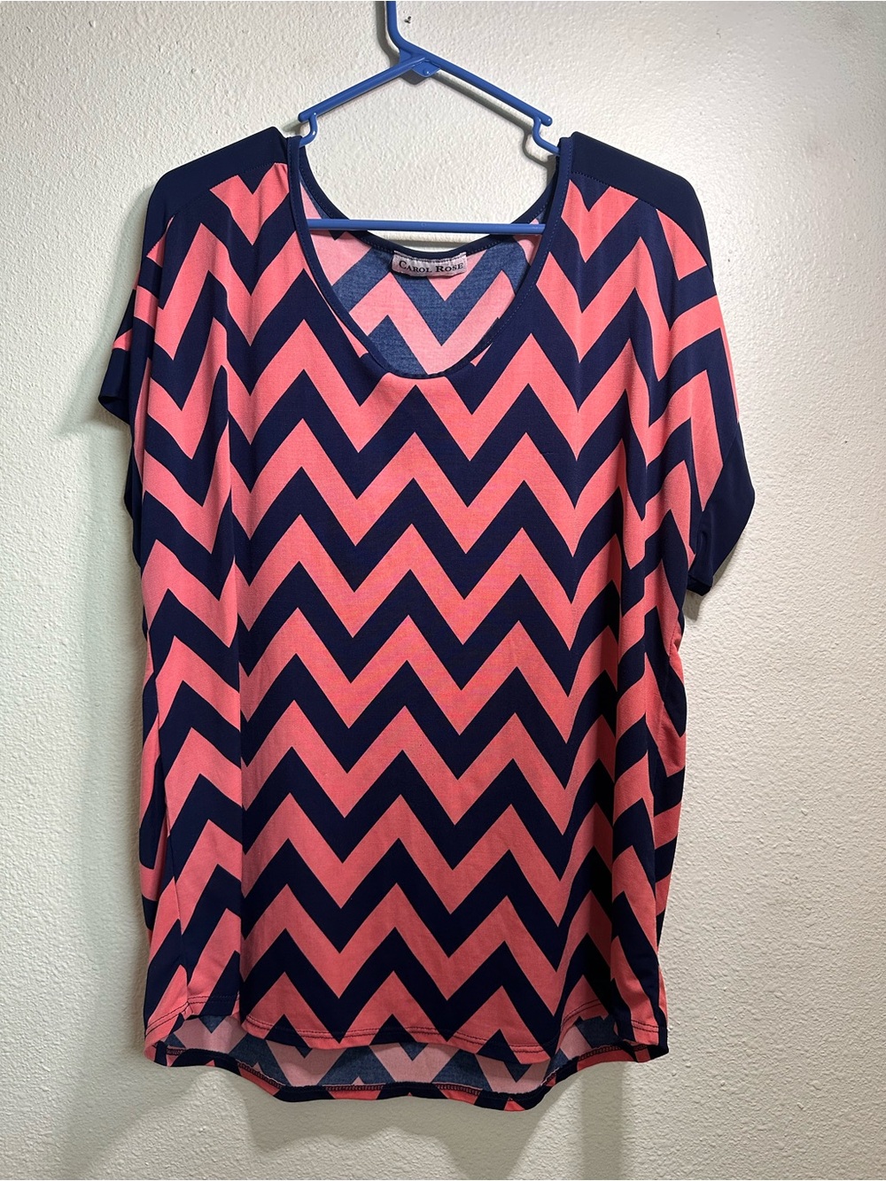 Carol Rose Chevron Scoop Neck Top - Pink & Navy Size 2XL